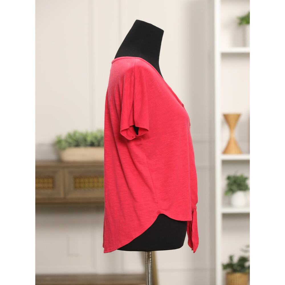 Rachel Zoe Tie Front Top Red Coral Button Front Lightweight Summer Vacation- M - Picture 7 of 12